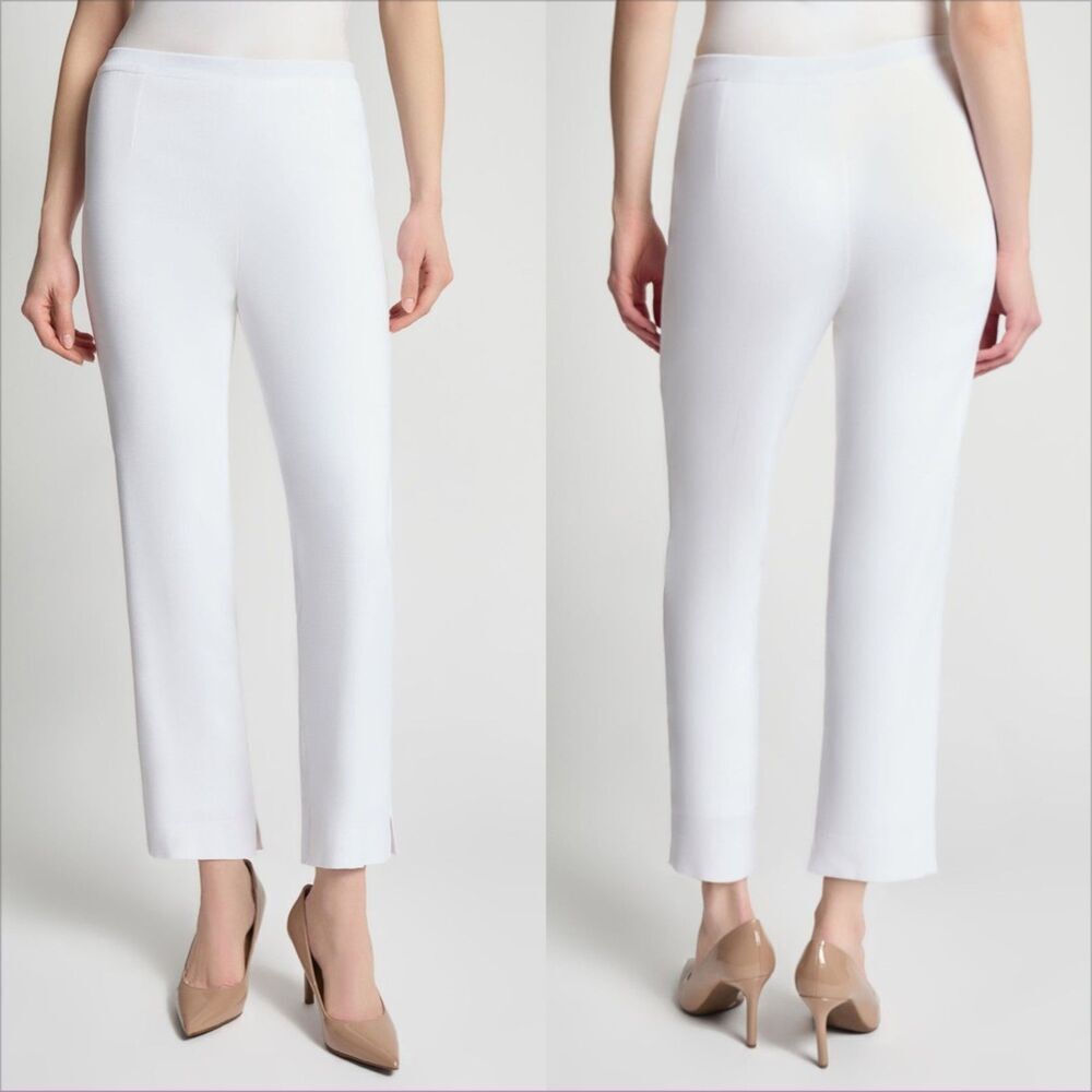Ming Wang Knit Ankle Pants Size 0X NWT White Pull On Lined Slit Hem Stretch